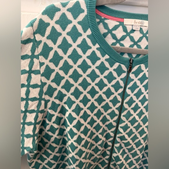 Boden women’s sz 18 zip front sweater cardigan teal & off white - Picture 3 of 4